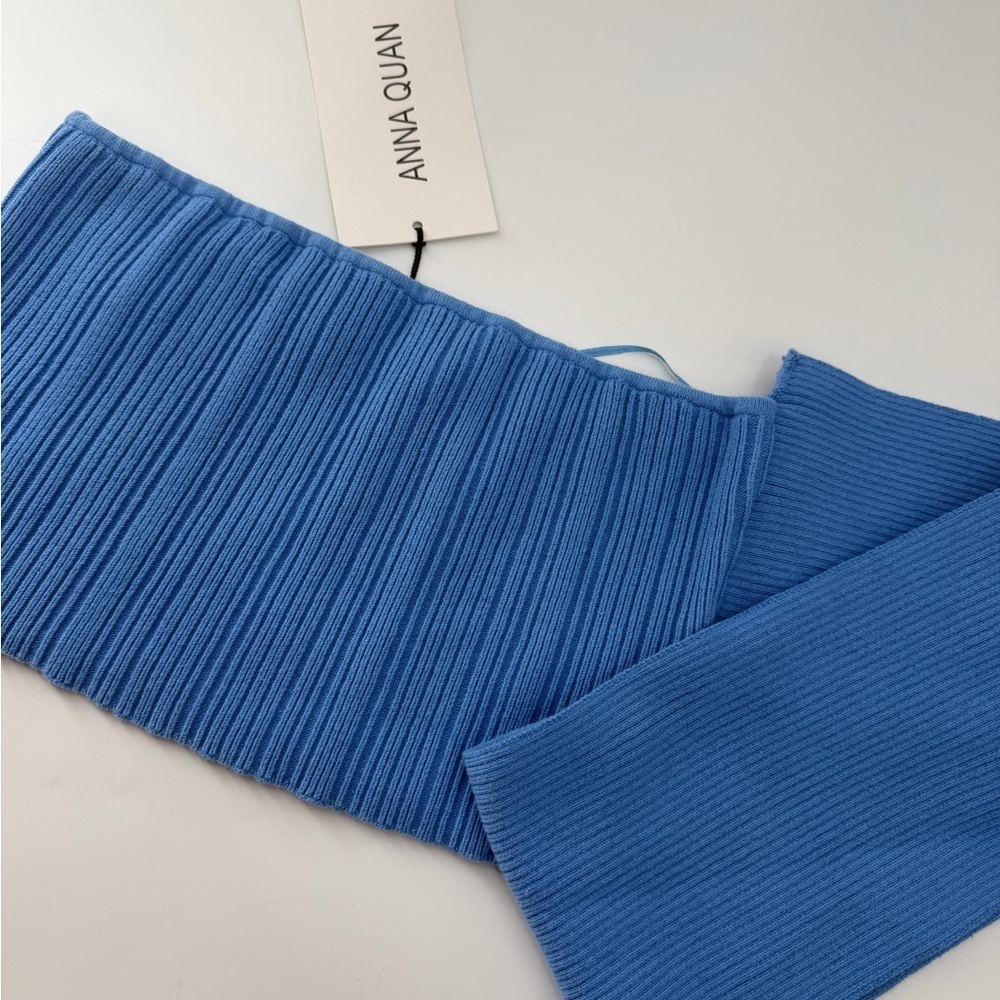 Anna Quan Clare Rib Knit Asymmetric Strap Fold Over Top In Iris Blue